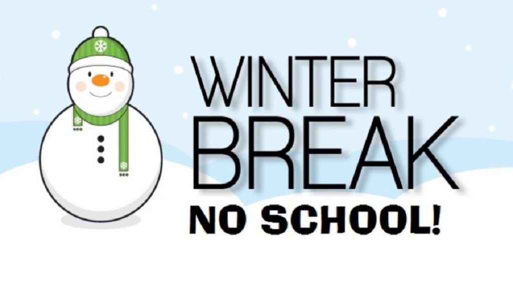 Image of a snowman out in the snow with the words "Winter Break No School!" next to it.
