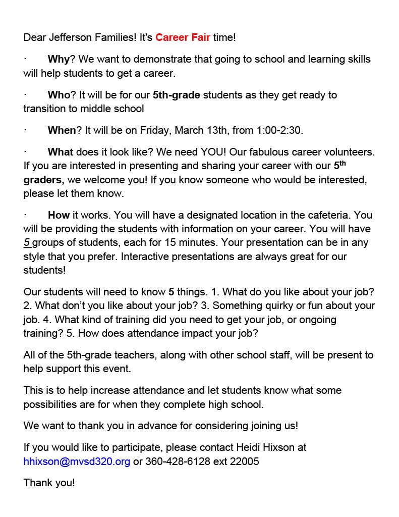 English flyer for Career Fair.