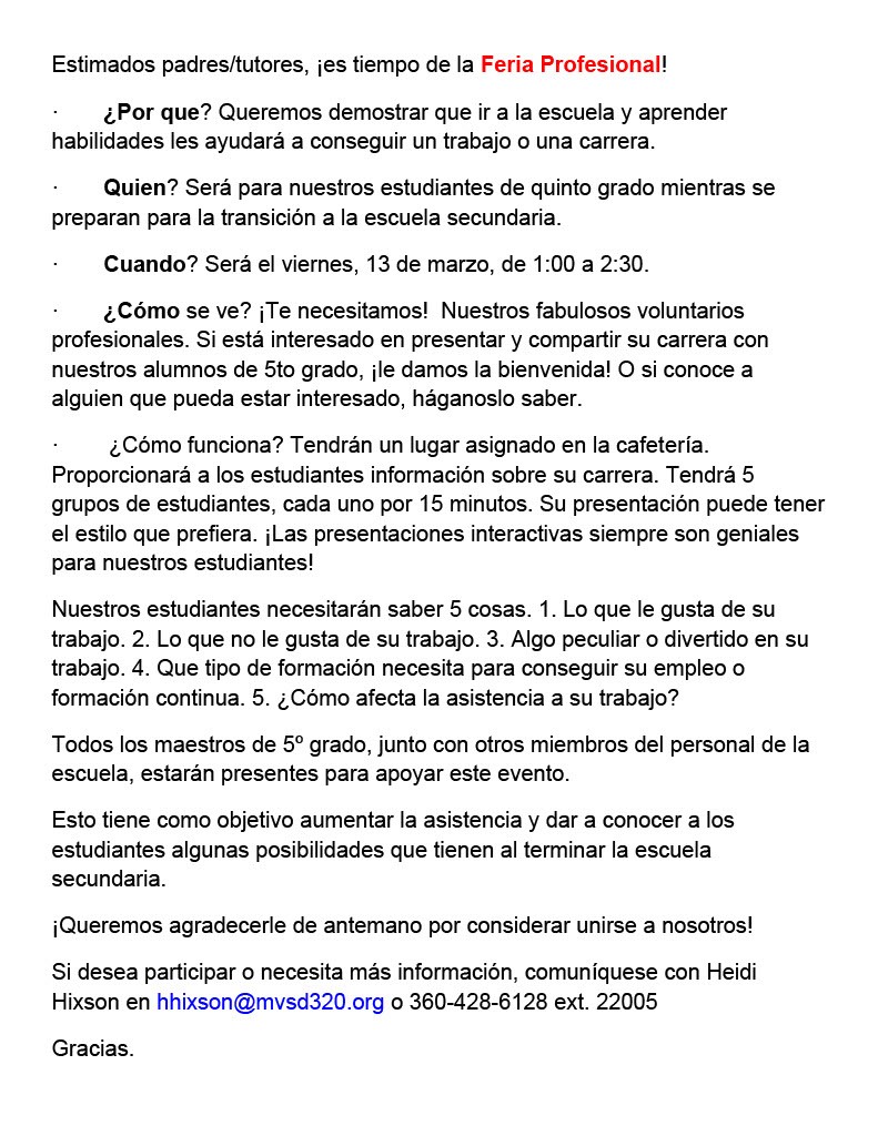 Spanish flyer for Career Fair.