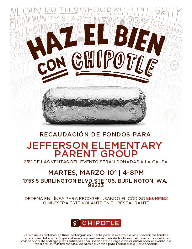 Chipotle Spanish flyer for March 10th.