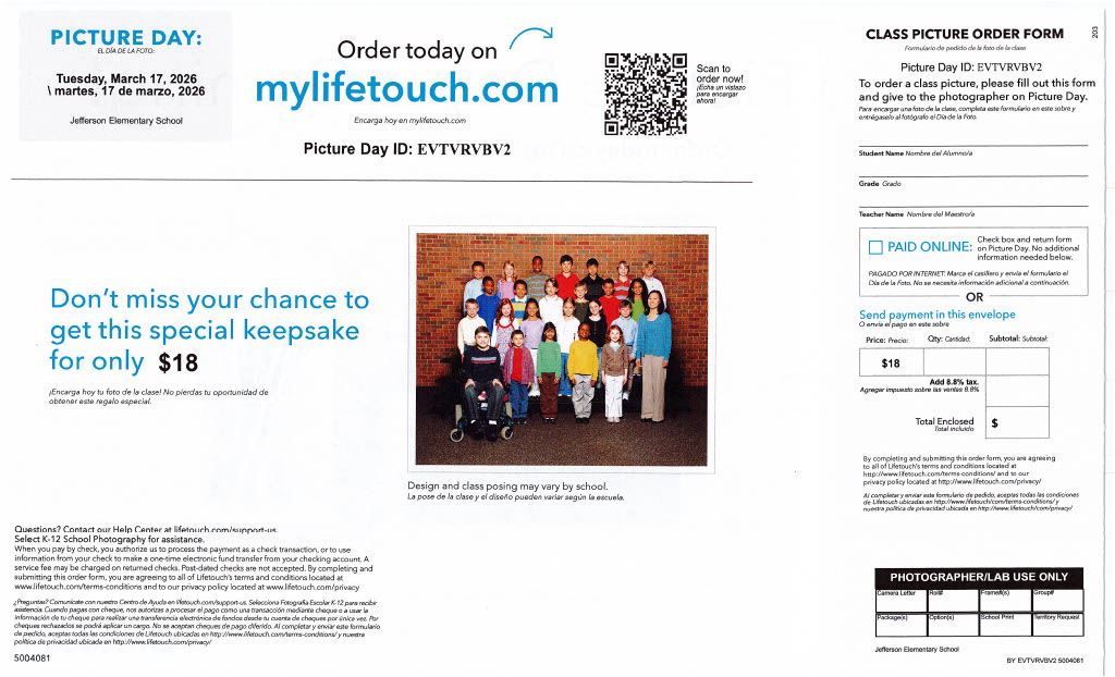 Class Picture Day flyer for March 17, 2026.